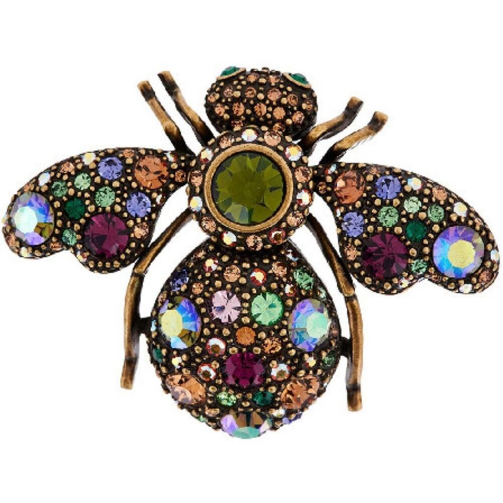 Joan Rivers Prismatic Bee Pin Brooch Crystal 1.8" Peridot Aurora Borealis Bronze